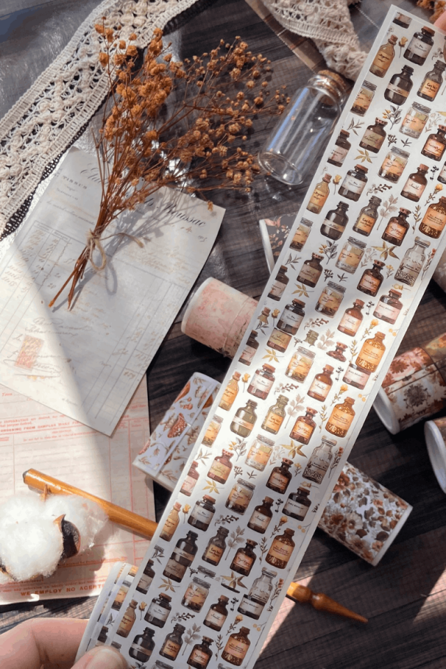 2 Metre Vintage Şişe Temalı Washi Bant / Washitape / Bullet Journal / Scrapbook /