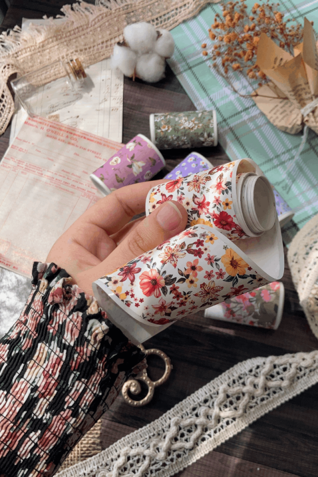 2 Metre Vintage Kırmızı Çiçek Desenli Washi Bant / Washitape / Bullet Journal / Scrapbook /