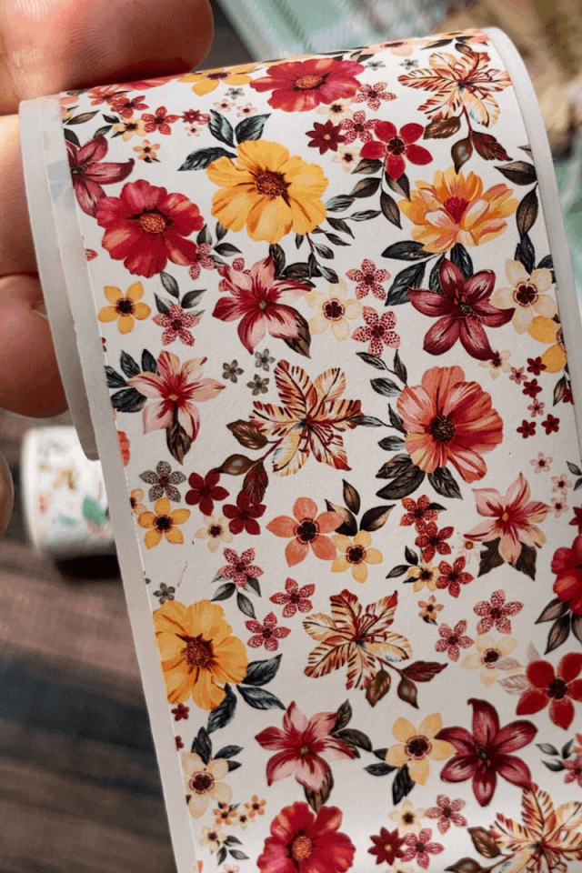 2 Metre Vintage Kırmızı Çiçek Desenli Washi Bant / Washitape / Bullet Journal / Scrapbook /