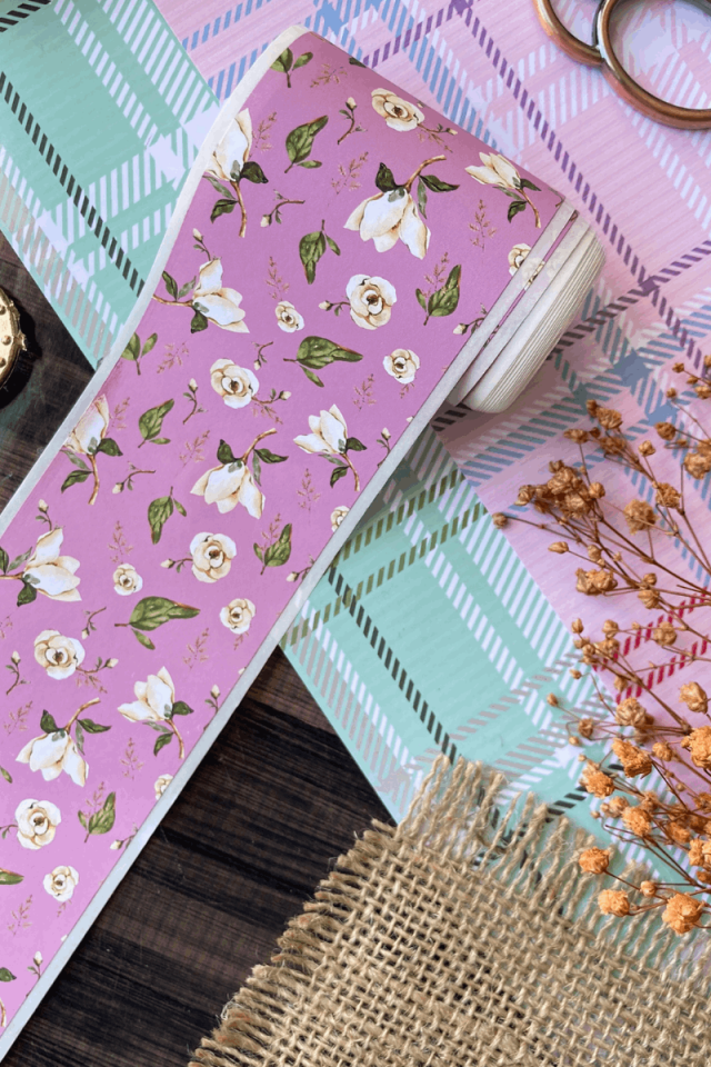 2 Metre Lila ve Beyaz Gül Temalı Washi Bant / Washitape / Bullet Journal / Scrapbook /