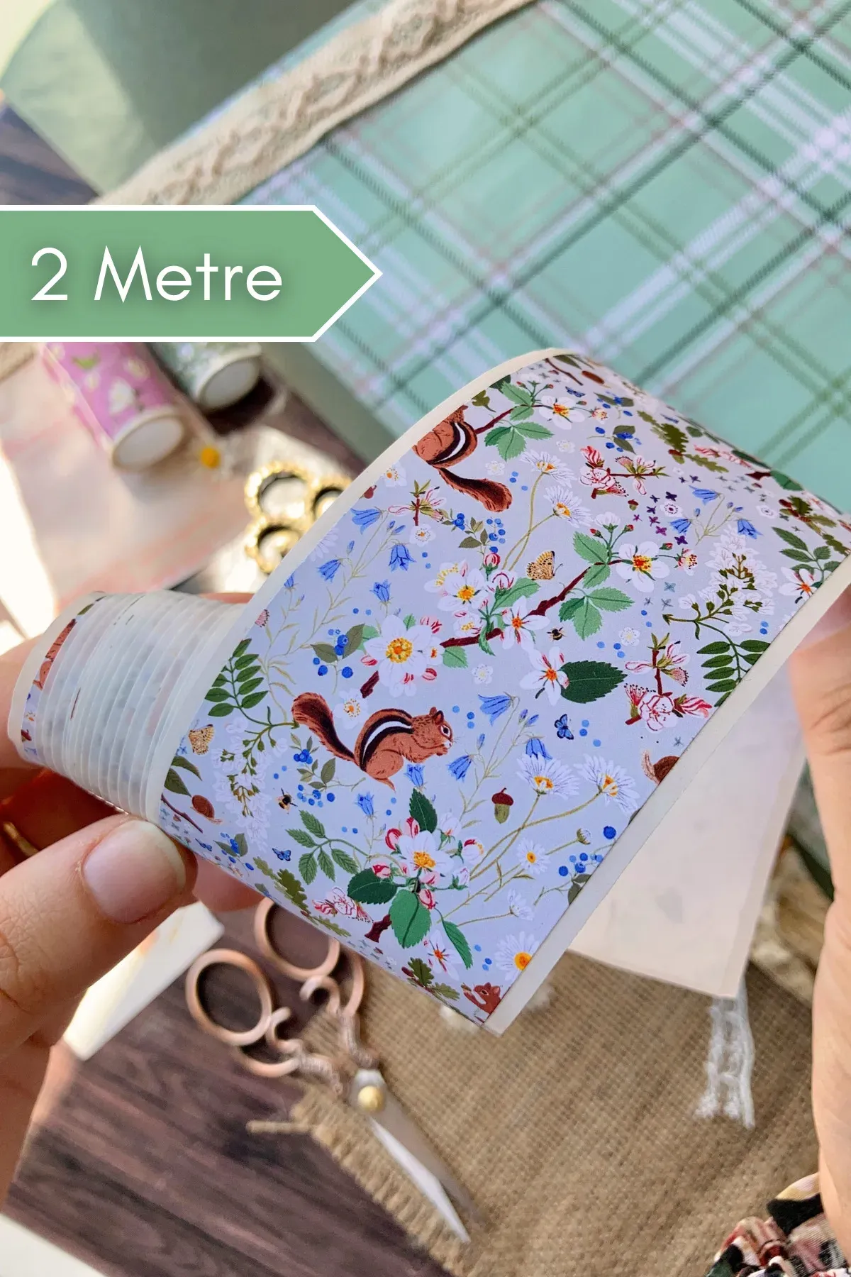 2 Metre Sincap ve Çiçek Temalı Washi Bant / Washitape / Bullet Journal / Scrapbook /