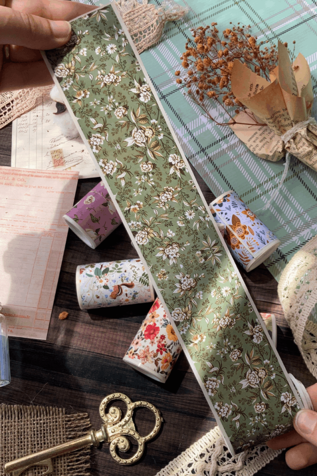 2 Metre Vintage Çiçek Desenli Washi Bant / Washitape / Bullet Journal / Scrapbook /