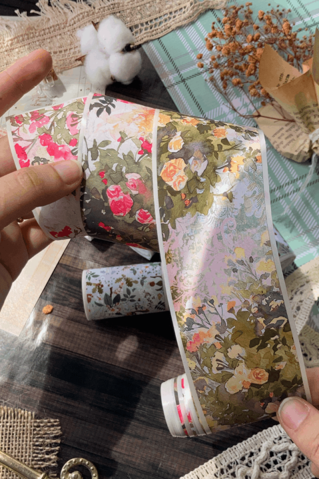2 Metre Vintage Pembe Ve Sarı Çiçek Desenli Washi Bant / Washitape / Bullet Journal / Scrapbook /