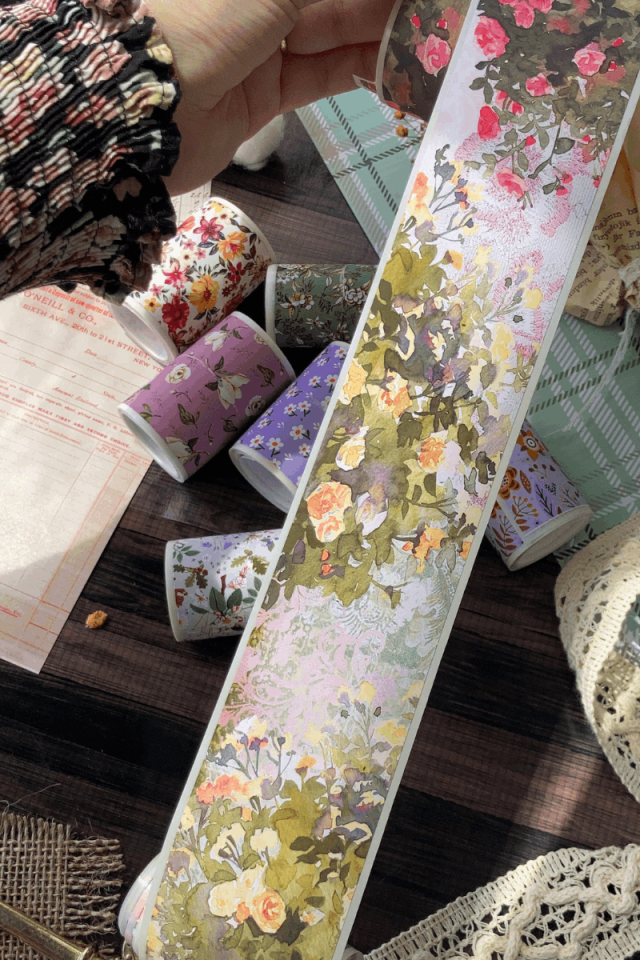 2 Metre Vintage Pembe Ve Sarı Çiçek Desenli Washi Bant / Washitape / Bullet Journal / Scrapbook /