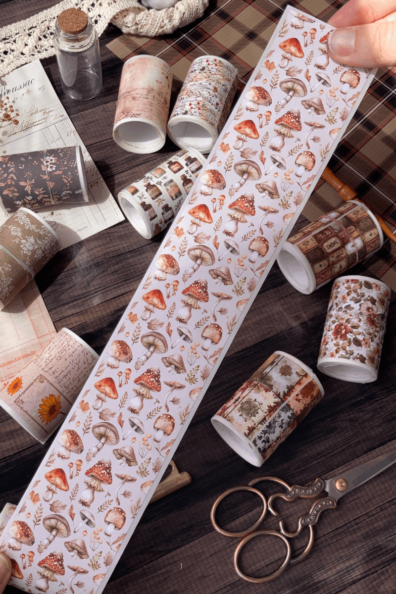 2 Metre Vintage Mantar Temalı Washi Bant / Washitape / Bullet Journal / Scrapbook /