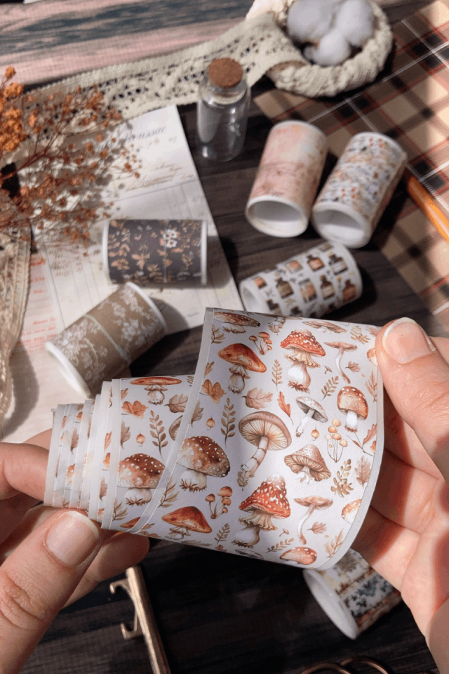 2 Metre Vintage Mantar Temalı Washi Bant / Washitape / Bullet Journal / Scrapbook /