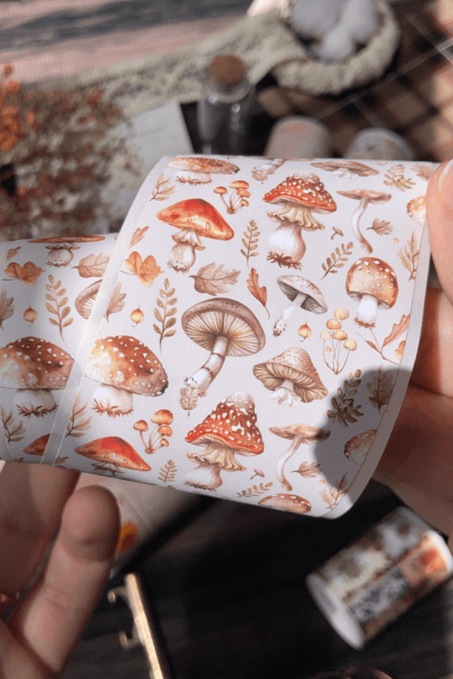 2 Metre Vintage Mantar Temalı Washi Bant / Washitape / Bullet Journal / Scrapbook /