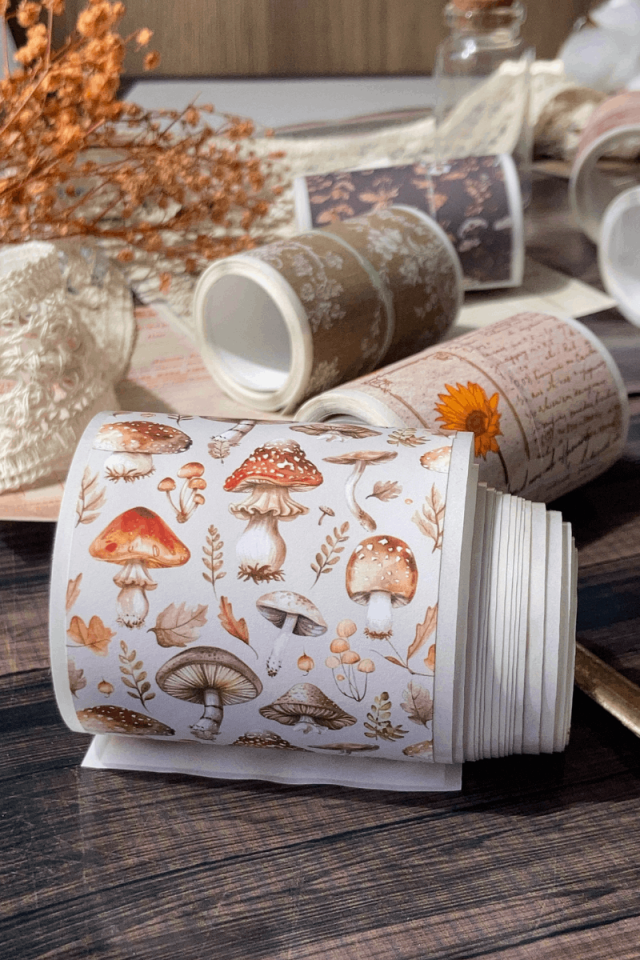 2 Metre Vintage Mantar Temalı Washi Bant / Washitape / Bullet Journal / Scrapbook /