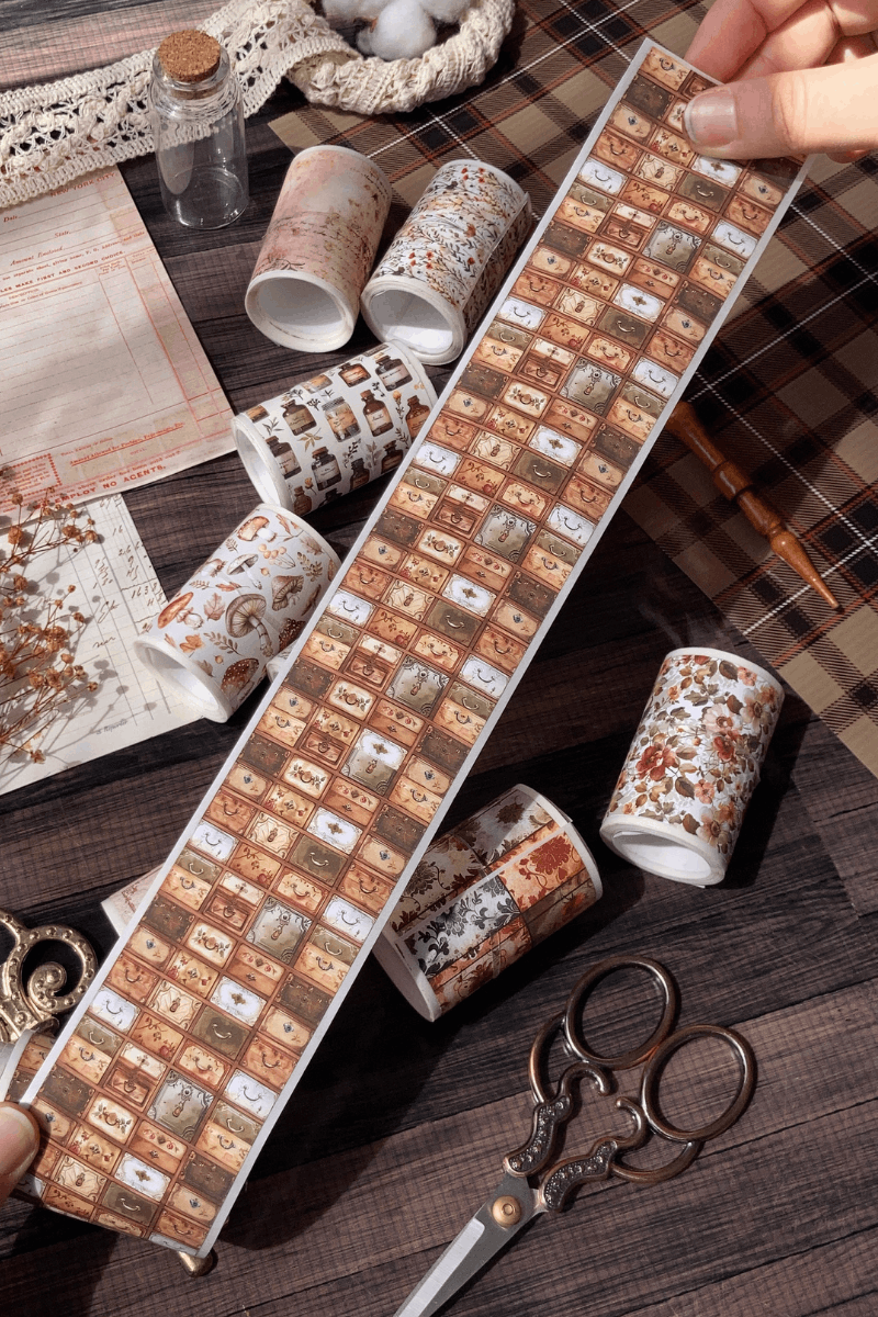 2 Metre Vintage Çekmece Temalı Washi Bant / Washitape / Bullet Journal / Scrapbook /