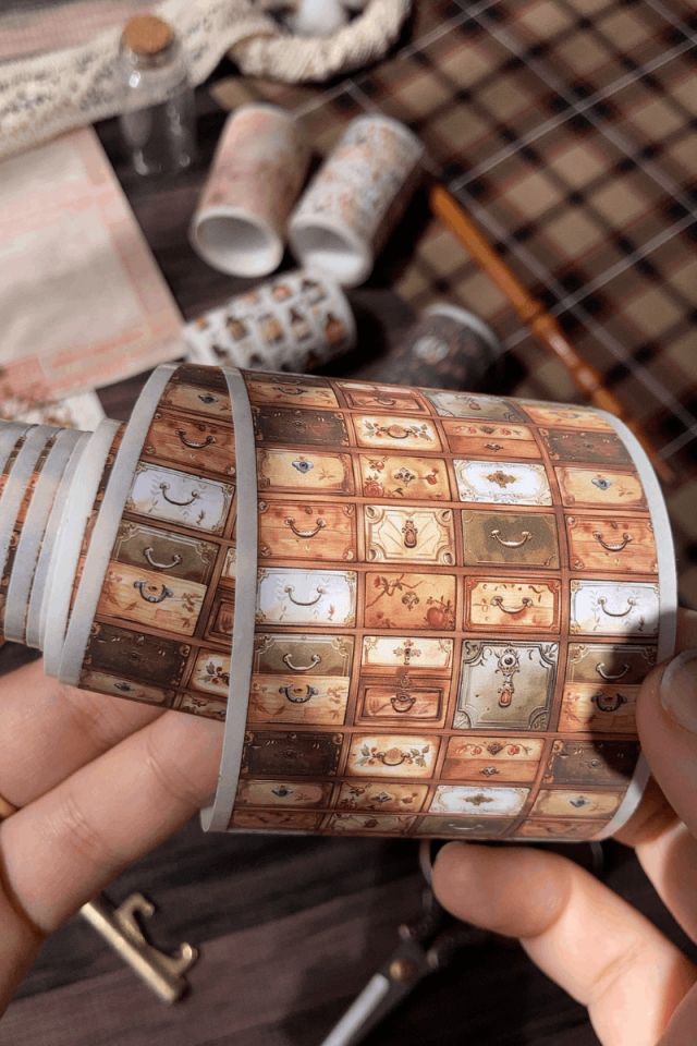 2 Metre Vintage Çekmece Temalı Washi Bant / Washitape / Bullet Journal / Scrapbook /