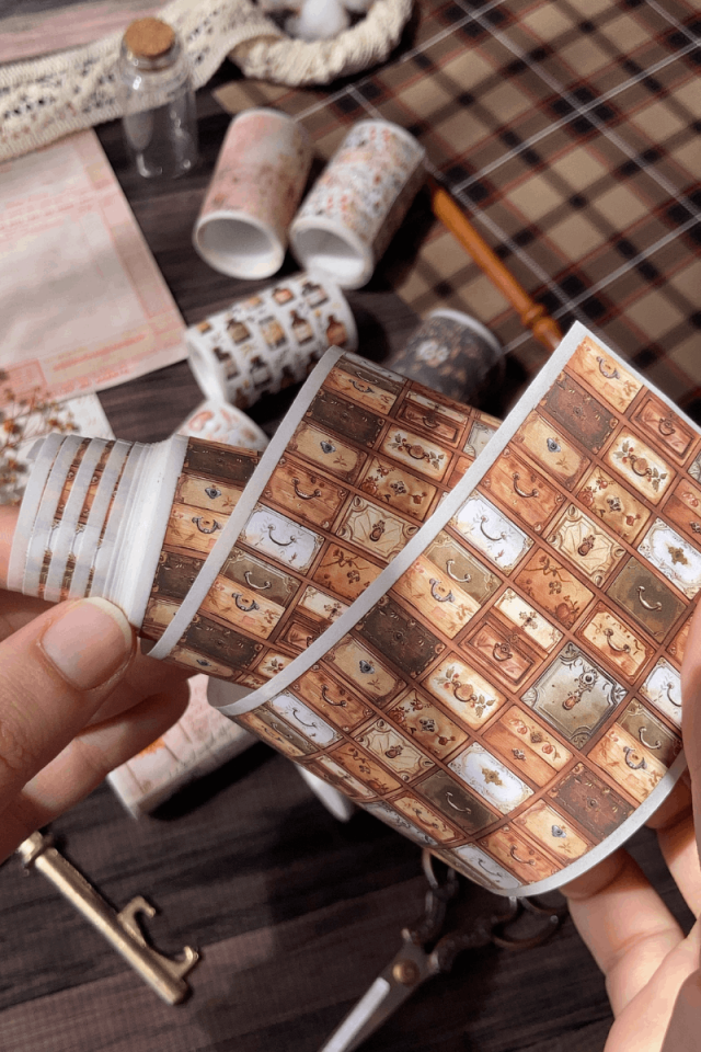 2 Metre Vintage Çekmece Temalı Washi Bant / Washitape / Bullet Journal / Scrapbook /