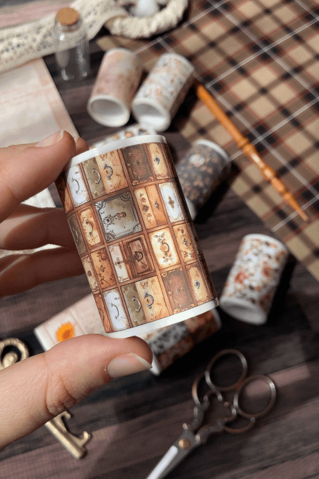 2 Metre Vintage Çekmece Temalı Washi Bant / Washitape / Bullet Journal / Scrapbook /