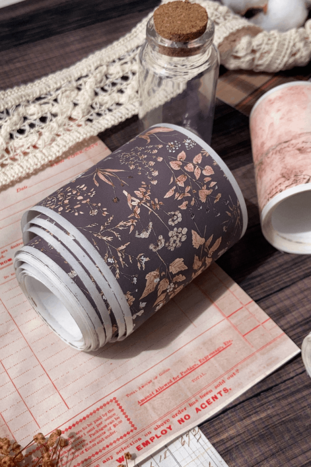 2 Metre Vintage Kuru Dallar Temalı Washi Bant / Washitape / Bullet Journal / Scrapbook /