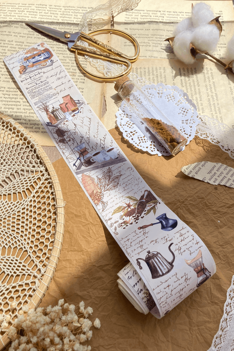 Kahve Temalı Washi Tape Washi Bant Bullet Journal Sticker / Defter / Çıkartma / Scrapbook