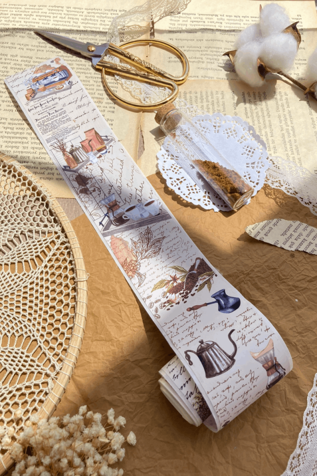 Kahve Temalı Washi Tape Washi Bant Bullet Journal Sticker / Defter / Çıkartma / Scrapbook