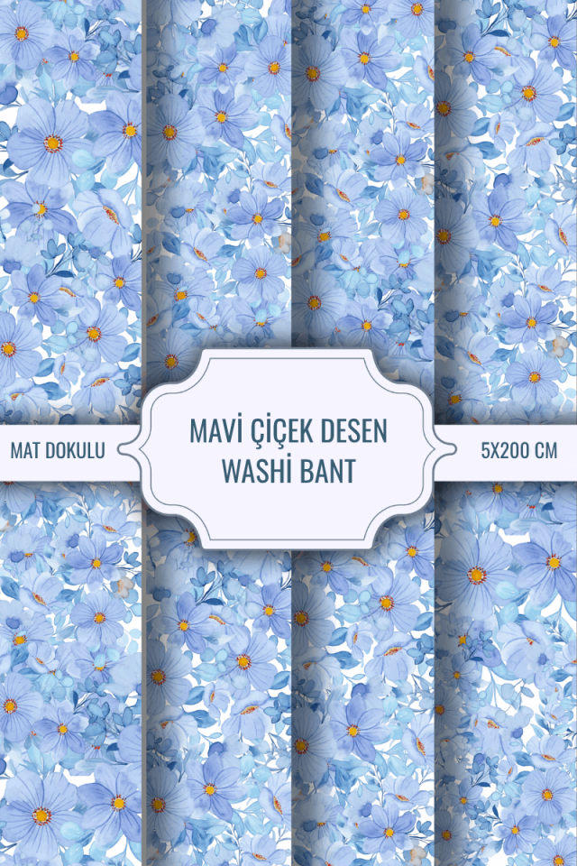 Mavi Çiçek Desen Washi Tape Washi Bant Bullet Journal Sticker / Defter / Çıkartma / Scrapbook