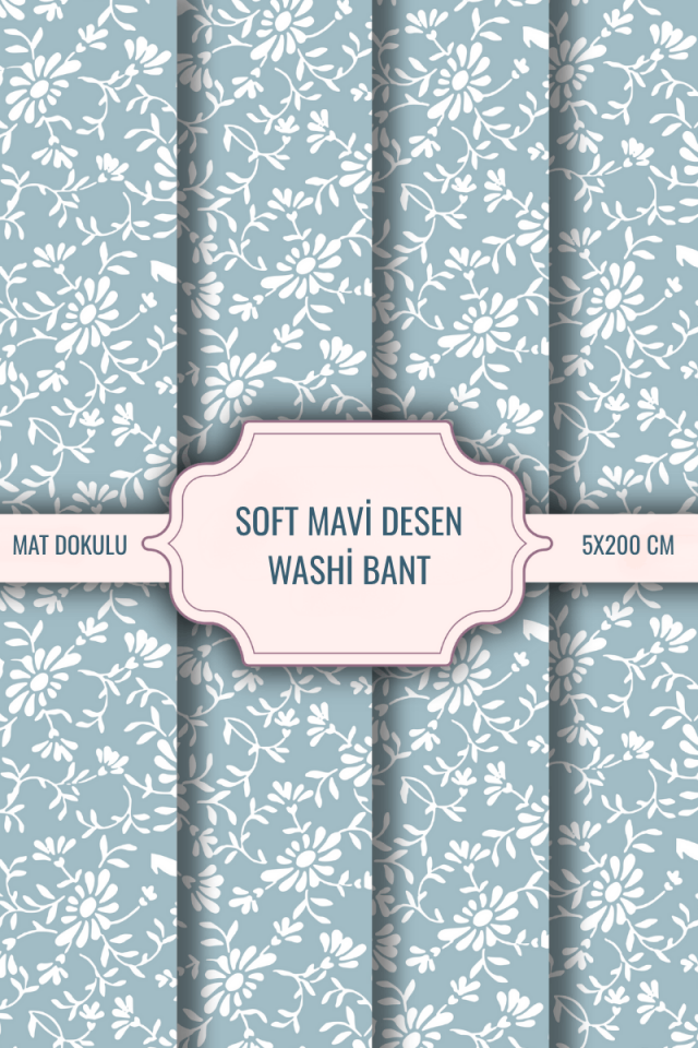 Soft Mavi ve Çiçek Desenli Washi Tape Washi Bant Bullet Journal Sticker / Defter / Çıkartma / Scrapbook(Kopya)(Kopya)