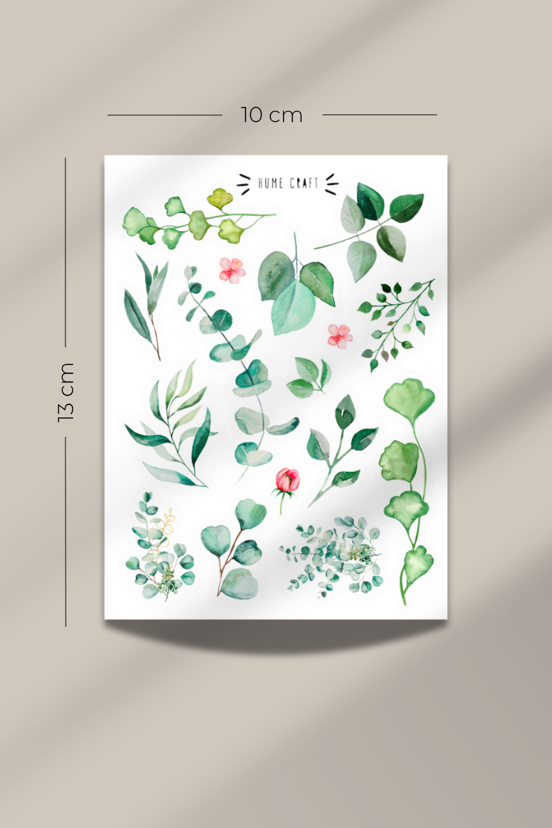Yeşil Yaprak Temalı Şeffaf Sticker Bullet Journal Sticker