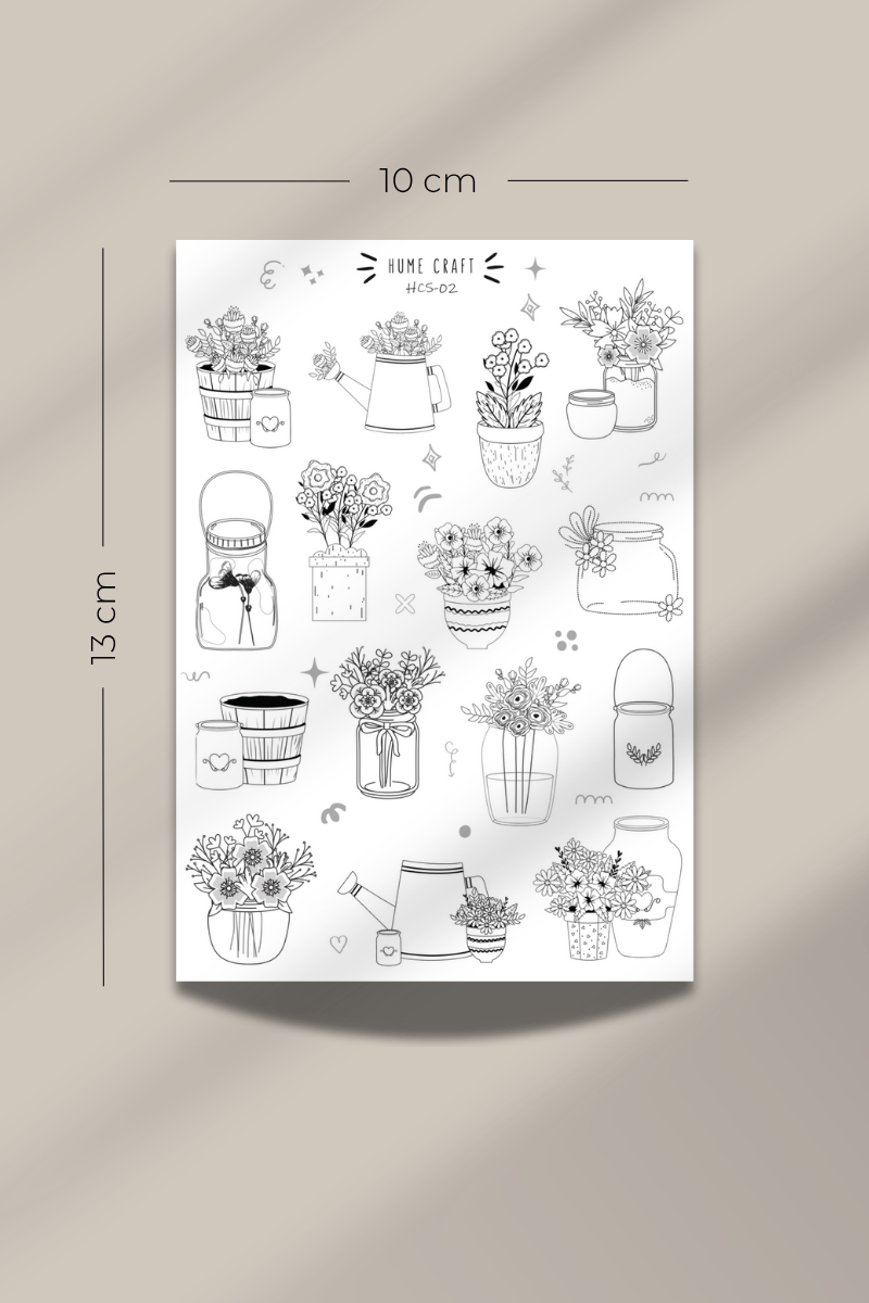 Siyah Beyaz Çiçek Temalı Şeffaf Sticker Seti 1