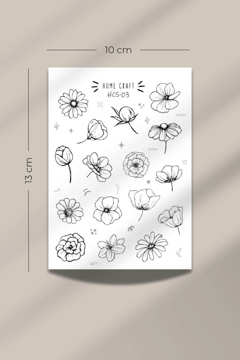 Siyah Beyaz Çiçek Temalı Şeffaf Sticker Seti 2