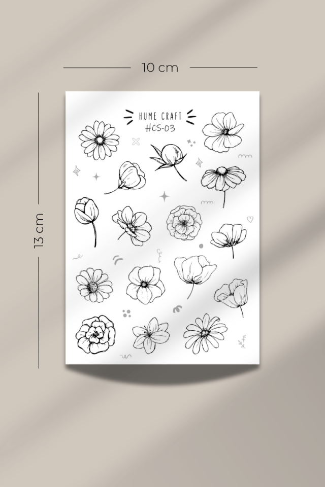 Siyah Beyaz Çiçek Temalı Şeffaf Sticker Seti 2