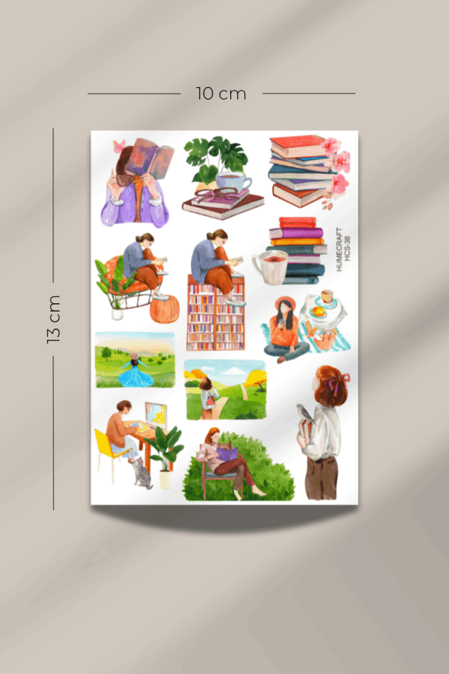 Kitap Okuyan Kız Temalı Şeffaf Sticker Seti