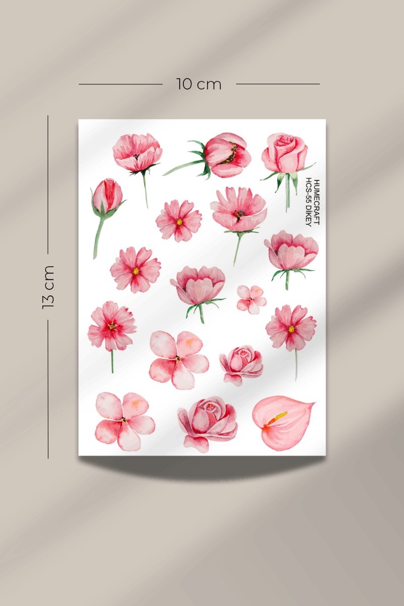 Pembe Çiçek Temalı Şeffaf Sticker Seti