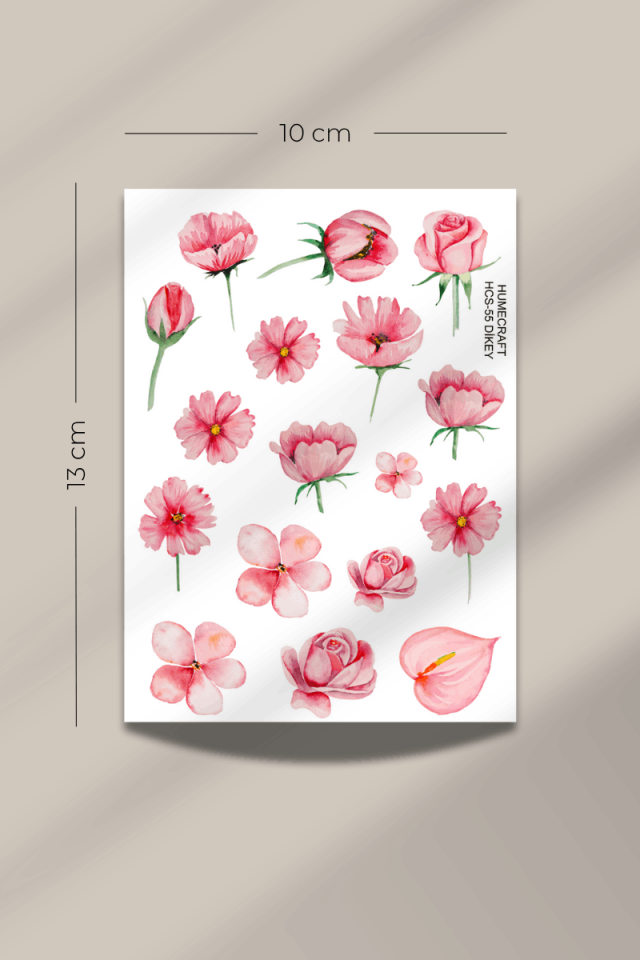 Pembe Çiçek Temalı Şeffaf Sticker Seti
