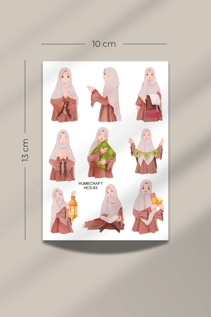 Sevimli Hijab Girl Temalı Şeffaf Sticker Seti