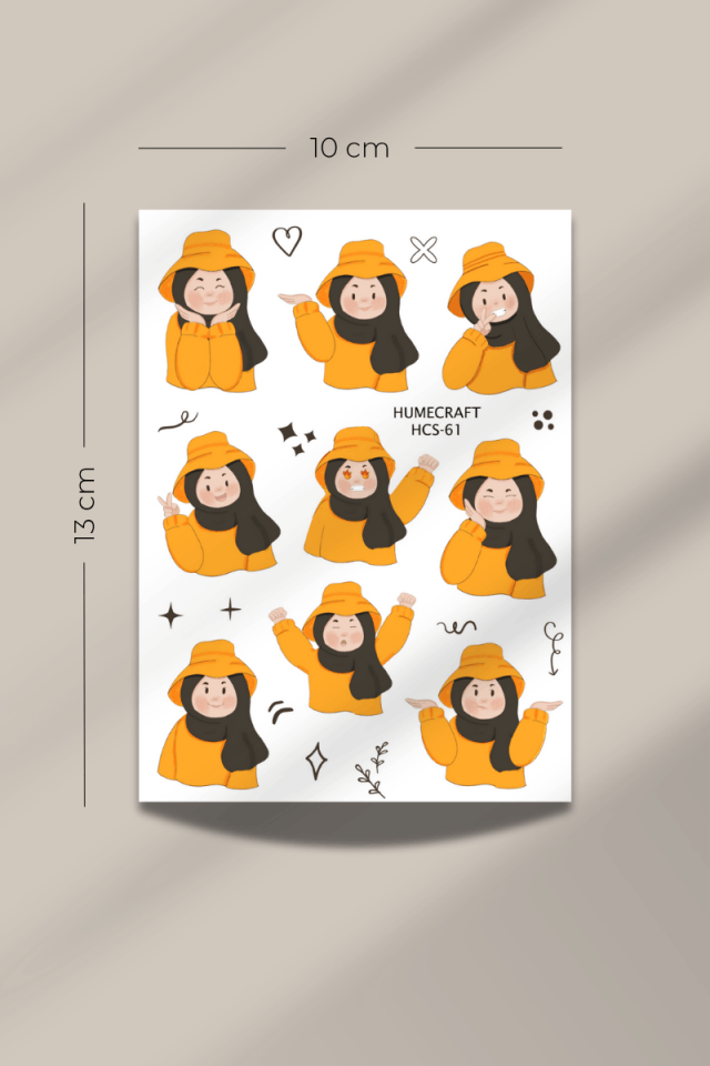 Sevimli Hijab Girl Temalı Şeffaf Sticker Seti