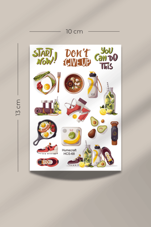 Diyet Spor Temalı Şeffaf Sticker Seti