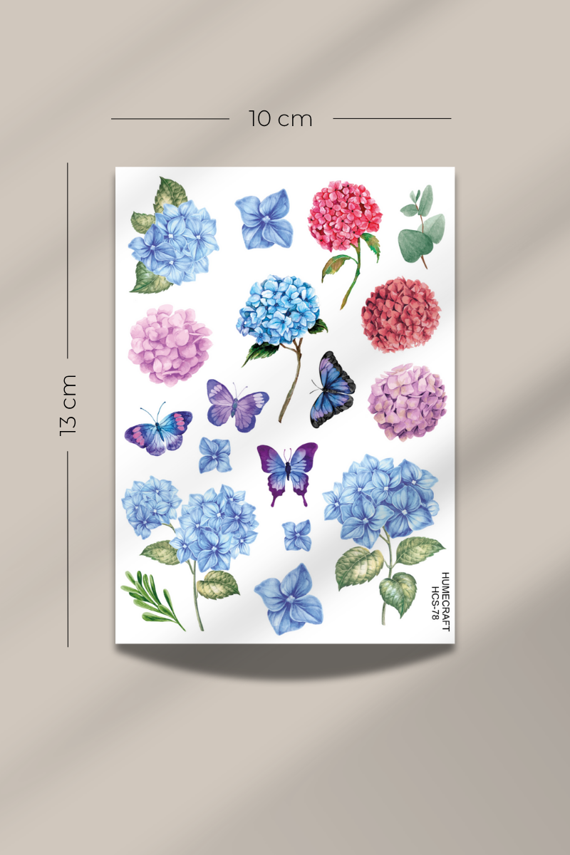 Ortanca Ve Kelebek Temalı Şeffaf Sticker Seti