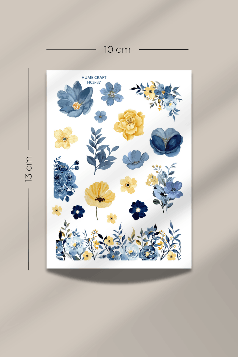 Sarı ve Mavi Çiçek Temalı Şeffaf Sticker Seti