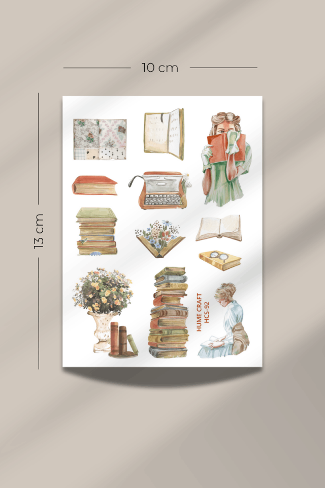 Vintage Kitap Temalı Şeffaf Sticker Seti