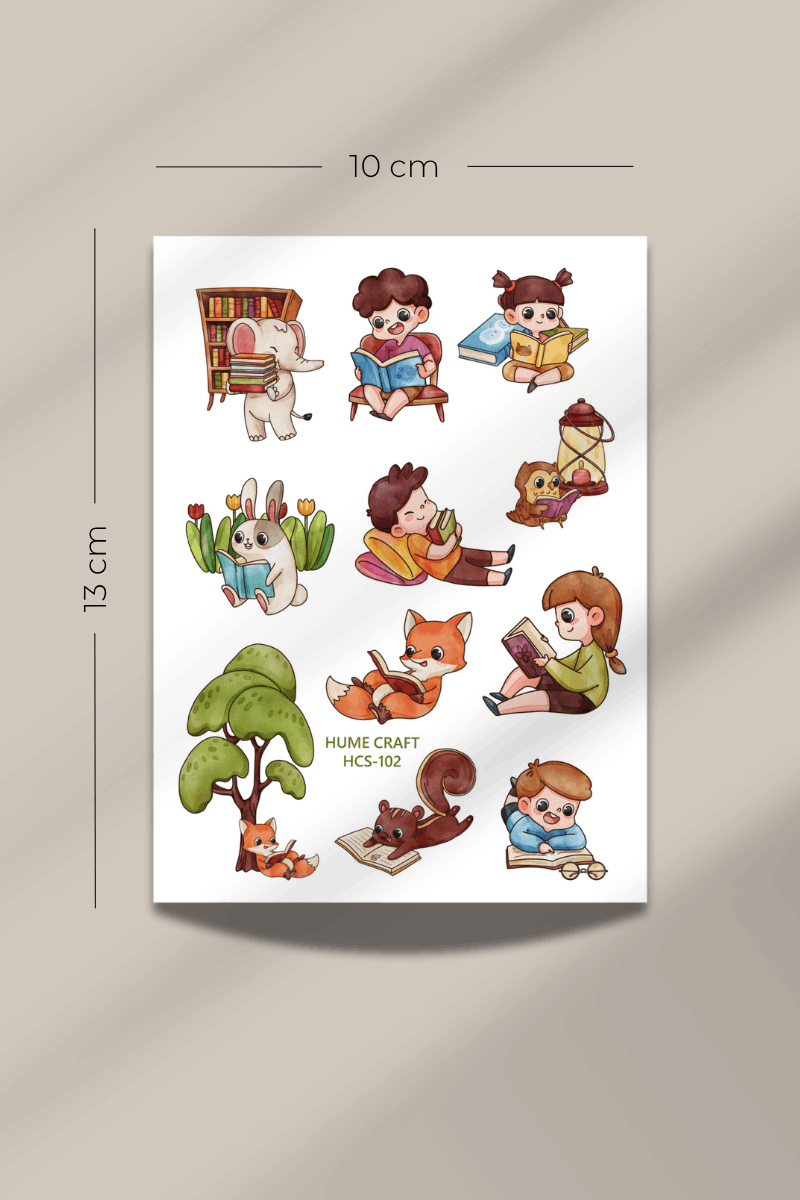 Kitap Okuyan Çocuklar Temalı Şeffaf Sticker Seti