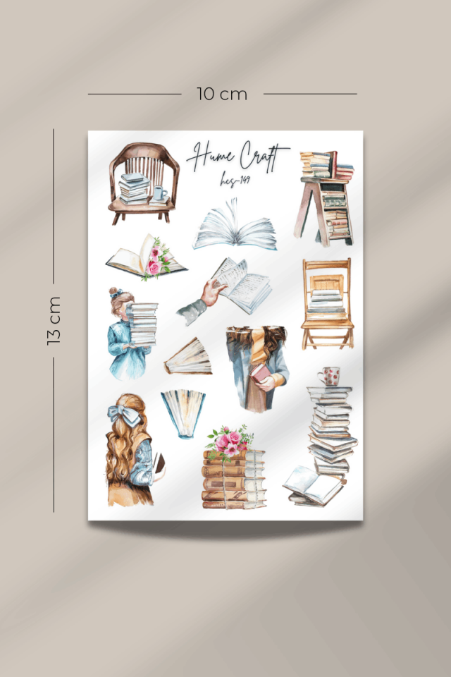 Kitap ve Kızlar Temalı Şeffaf Sticker Seti