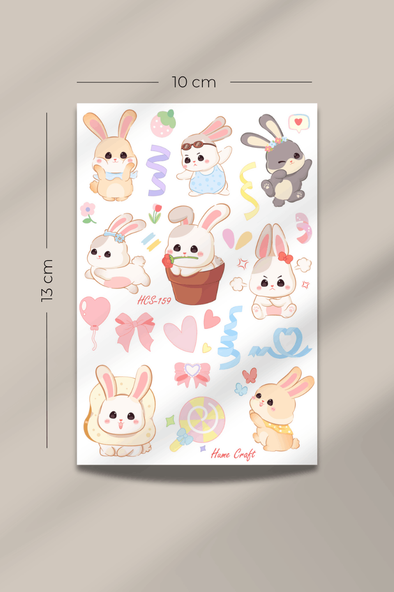 Sevimli Tavşan Temalı Şeffaf Sticker Seti