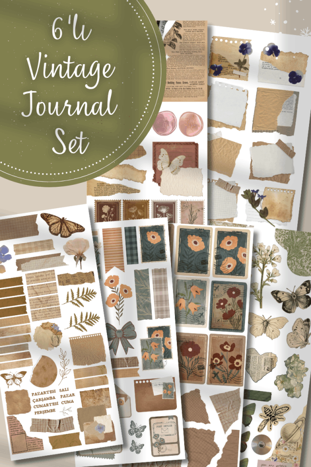 6'lı Vintage Journal Sticker Seti