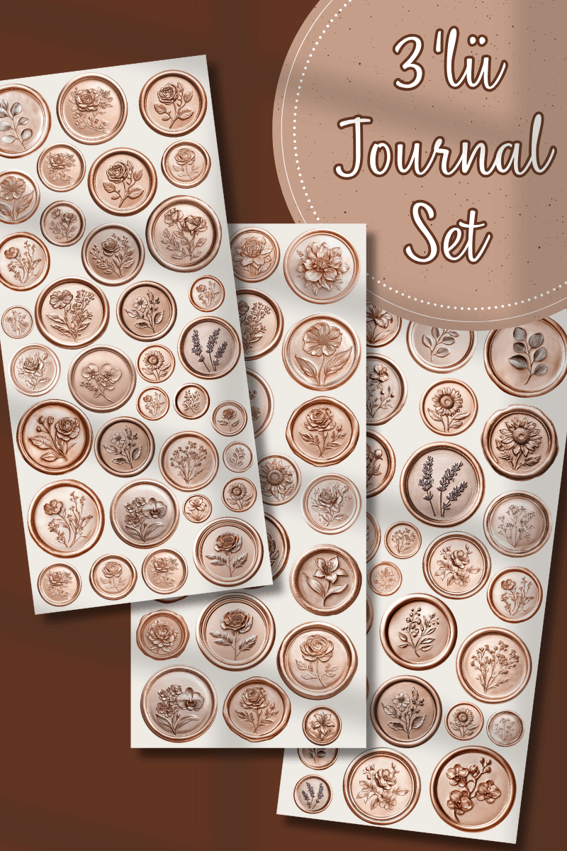 3'lü Mum Mühür Görünümlü Vintage Rose Gold Desen Sticker Seti