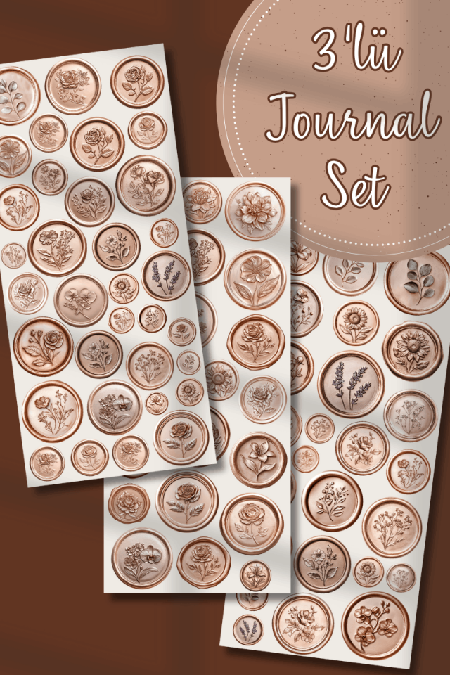 3'lü Mum Mühür Görünümlü Vintage Rose Gold Desen Sticker Seti