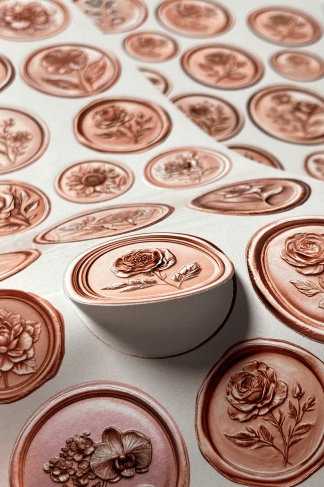 3'lü Mum Mühür Görünümlü Vintage Rose Gold Desen Sticker Seti