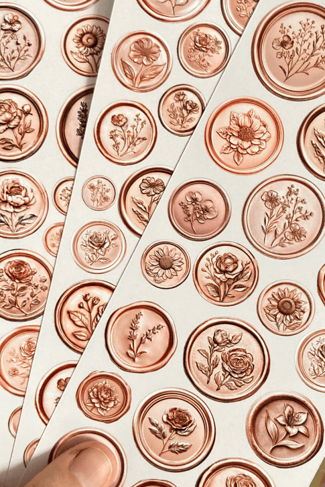 3'lü Mum Mühür Görünümlü Vintage Rose Gold Desen Sticker Seti