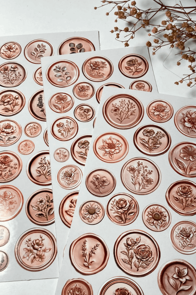 3'lü Mum Mühür Görünümlü Vintage Rose Gold Desen Sticker Seti