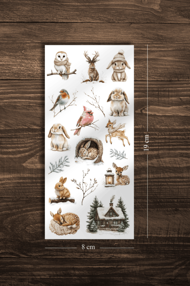 3'lü Kış Temalı Sevimli Hayvanlar Sticker Seti