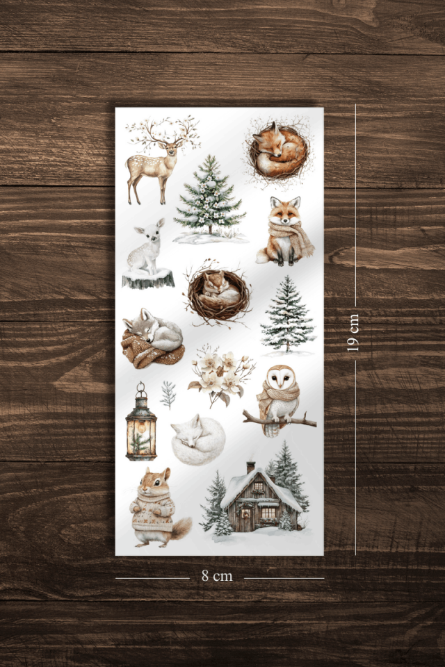 3'lü Kış Temalı Sevimli Hayvanlar Sticker Seti