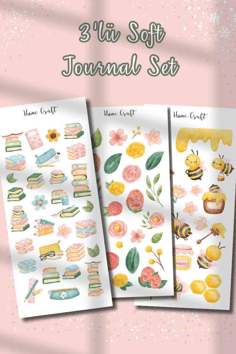 3'lü Kitap / Çiçek / Arı Temalı Soft Sticker Seti