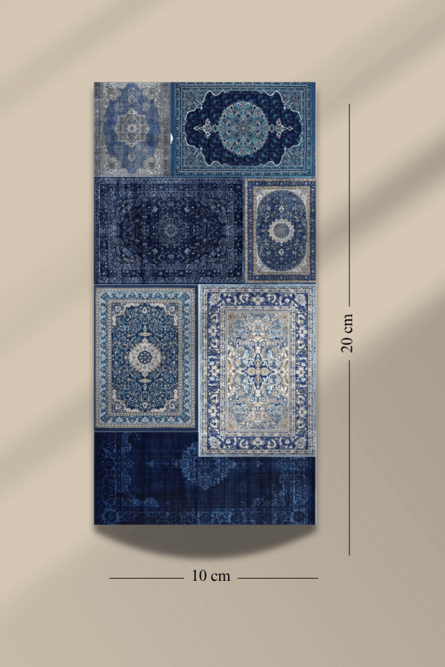 3'lü Mavi/Lacivert Etnik Desen Halı Temalı Sticker Seti