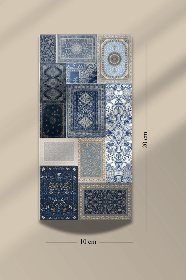 3'lü Mavi/Lacivert Etnik Desen Halı Temalı Sticker Seti