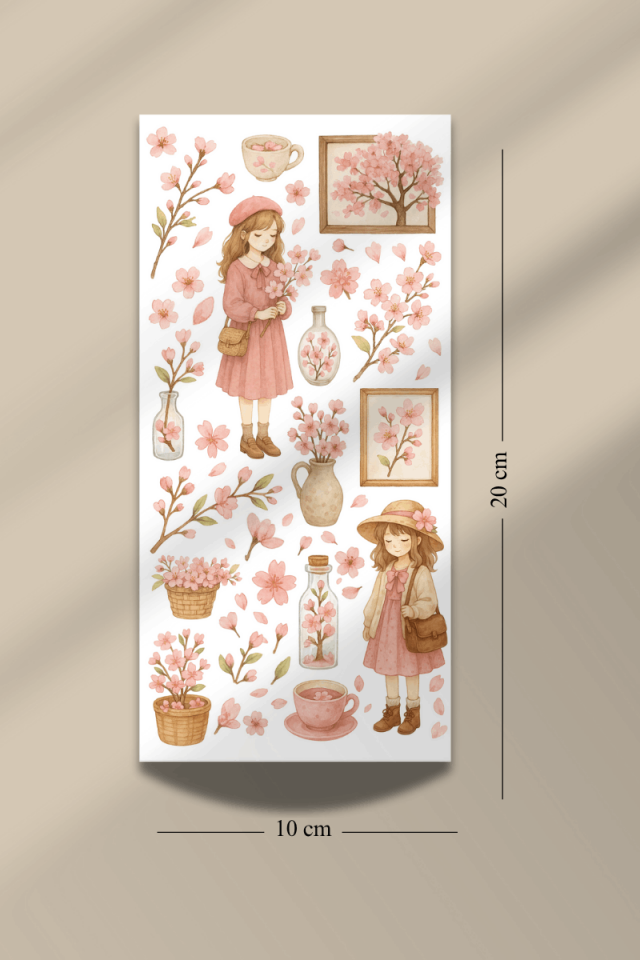 6'lı Çiçekler ve Kızlar Temalı Sticker Seti