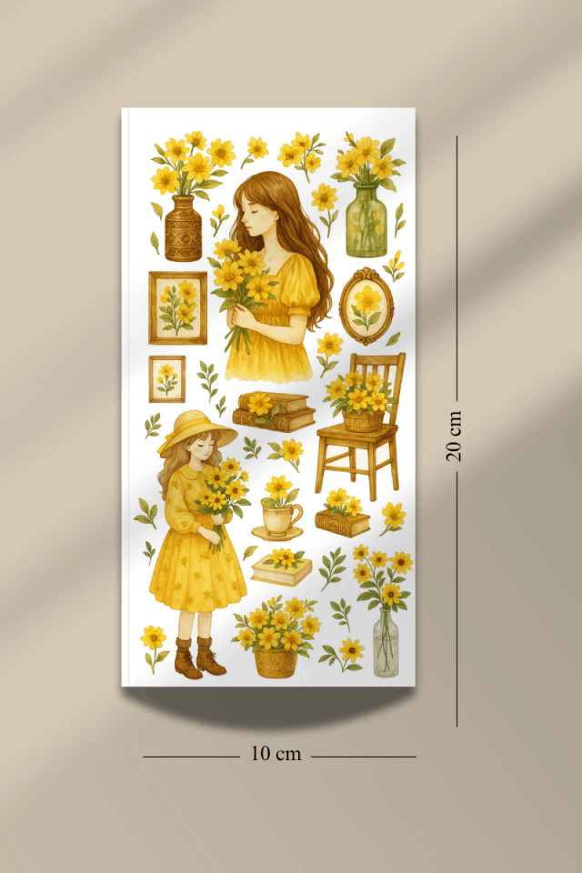 6'lı Çiçekler ve Kızlar Temalı Sticker Seti